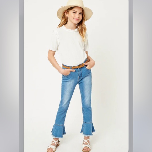 Girls Hayden Cropped Frill Flare Jeans - Picture 5 of 6